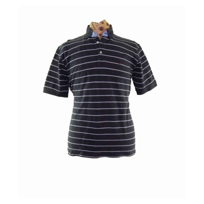90s Grey Thin Striped Polo Shirt - XL