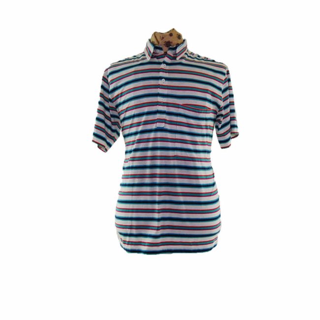 90s Colourful Striped Short Sleeve Polo - L