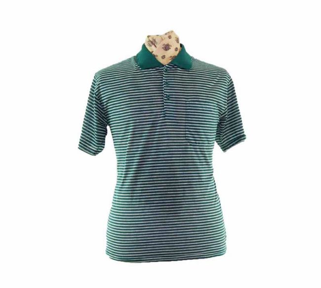 90s Dark Green Striped Polo - L