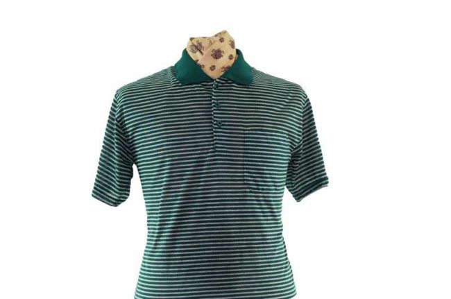 90s Dark Green Striped Polo - L - Image 2
