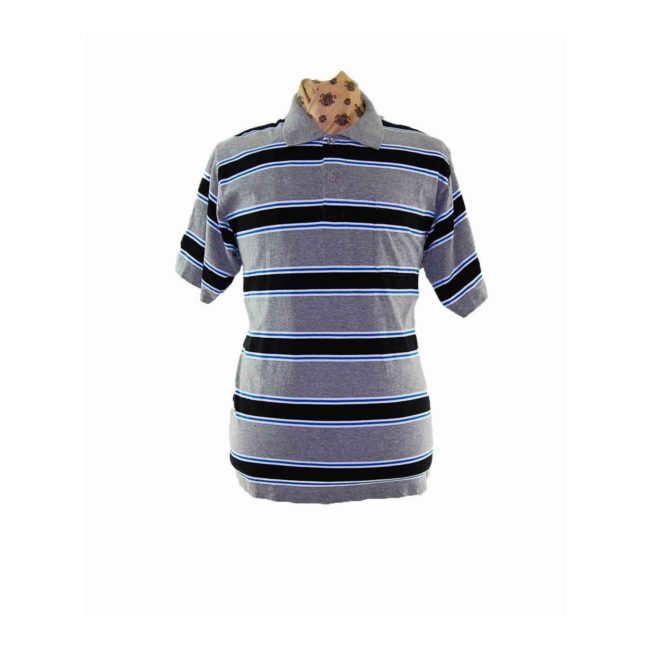 90s Grey Multi Striped Polo - XL