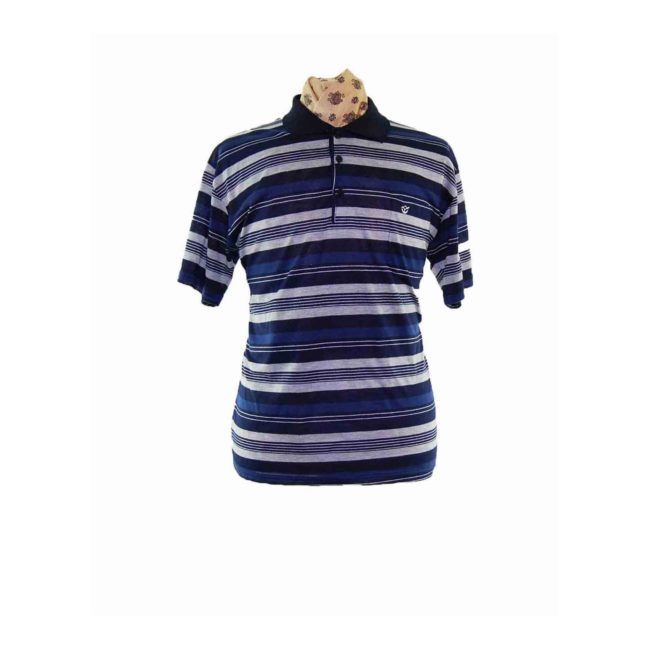 90s Navy Multi Striped Polo - XL