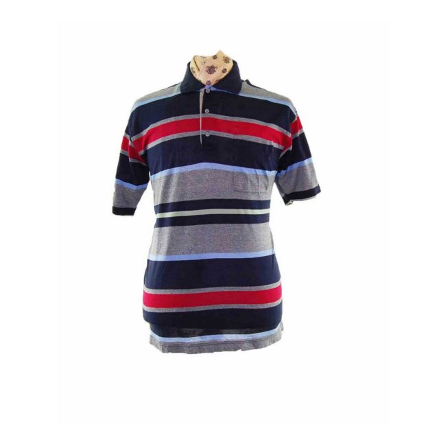 90s Dark Coloured Striped Polo - XL