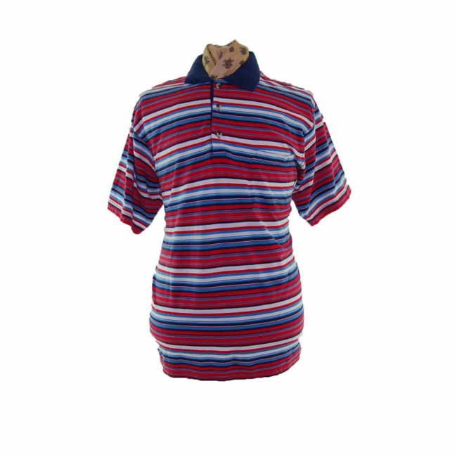 90s Bright Red Striped Polo - XL