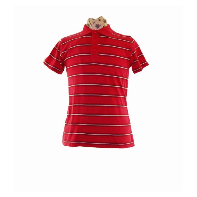 90s Red Striped Polo Shirt - M