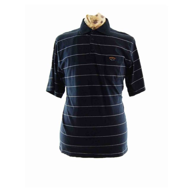 90s Black Thin Striped Sailing Polo Shirt - XL