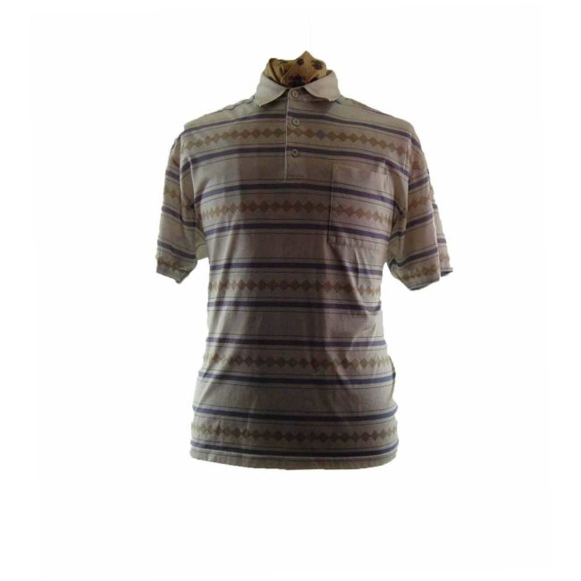 90s Diamond Print Striped Polo - XXL