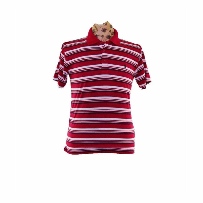 90s Dark Red Striped Short Sleeve Polo - M