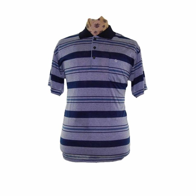 90s Navy Blue Striped Polo- XL