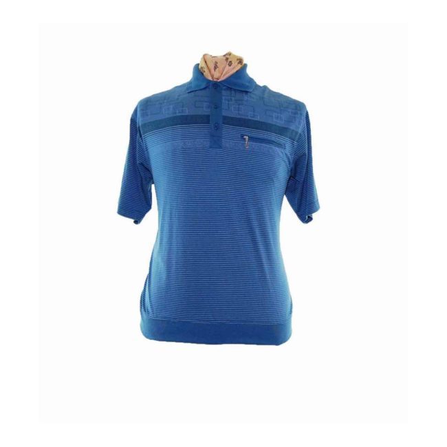 90s Thin Striped Blue Polo - L
