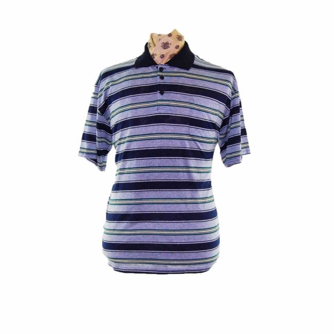 90s Navy Contrast Stripe Polo - XL