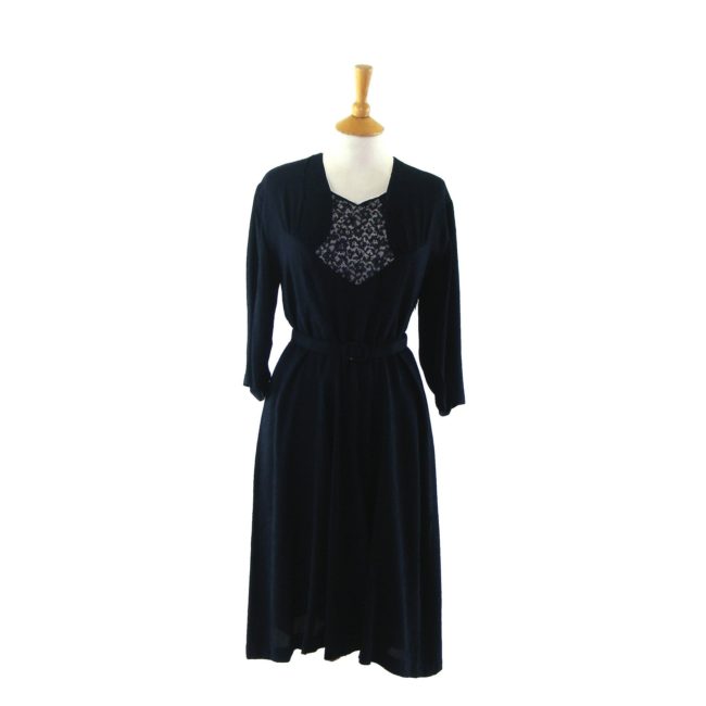 Crepe dark blue 1940s dress