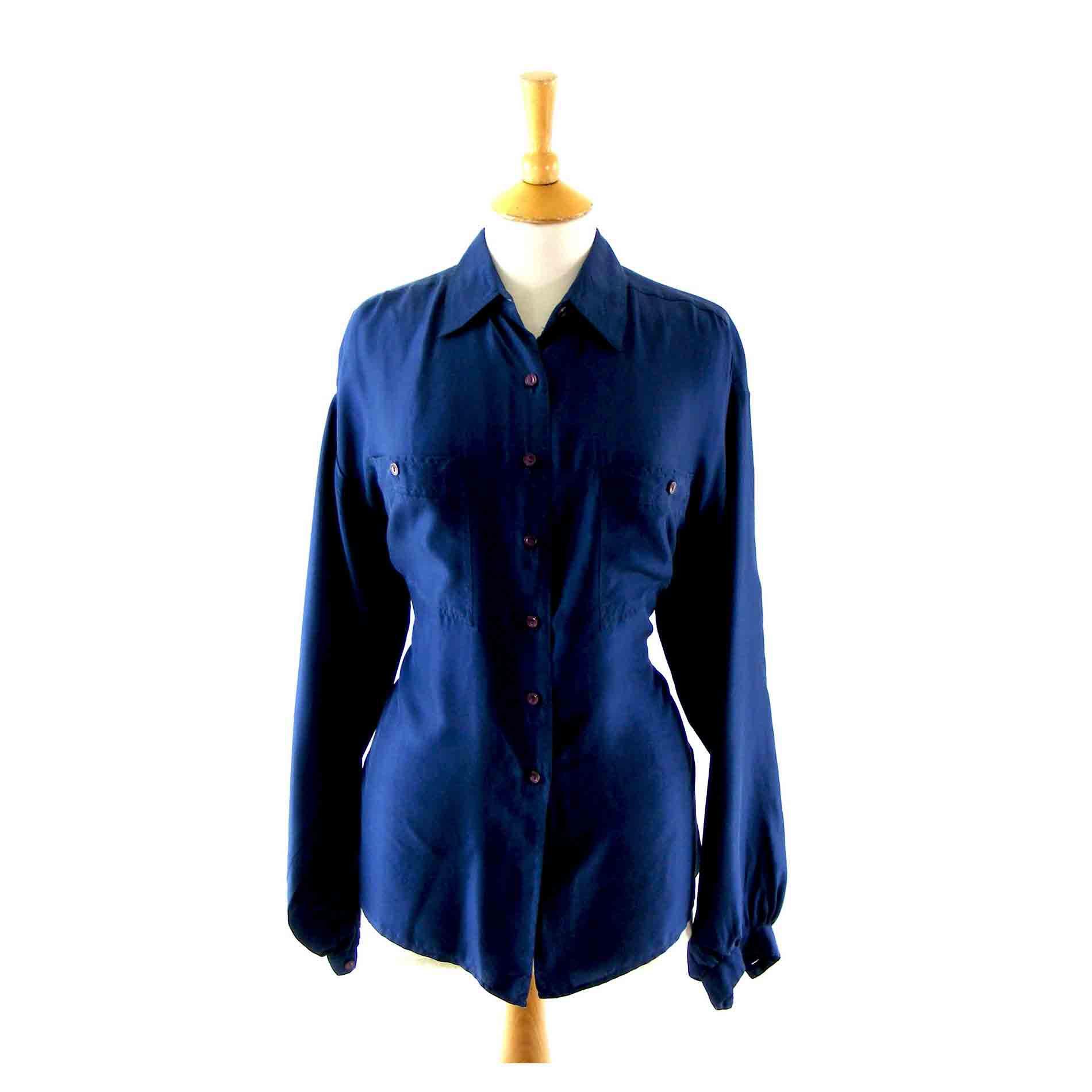 Dark blue silk blouse - Blue 17 Vintage Clothing