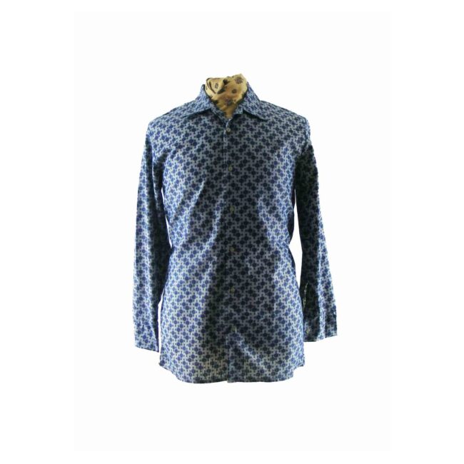 Dead Stock Blue Geometric Patterned 60s shirt - L