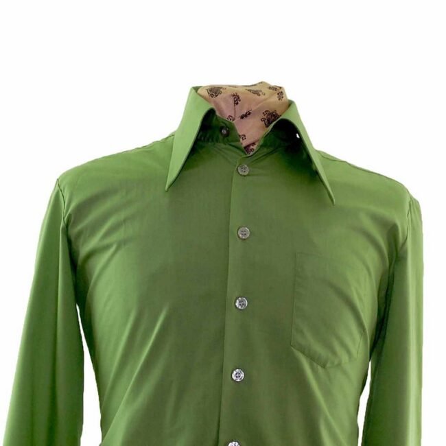 70s Advocado Green Big Collared Shirt - L - Image 2
