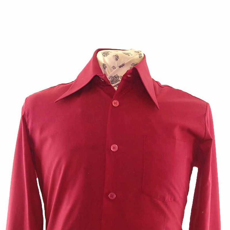 70s Bergundy Long Collared Shirt - L - Image 2