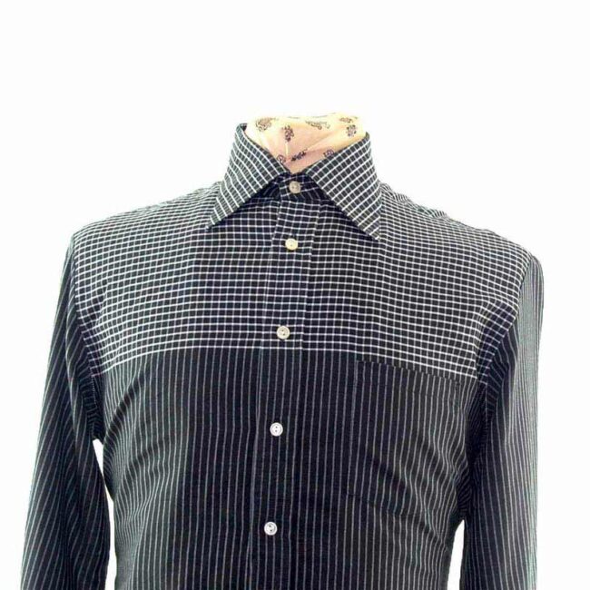 70s Black Striped Long Sleeve Shirt - L - Image 2
