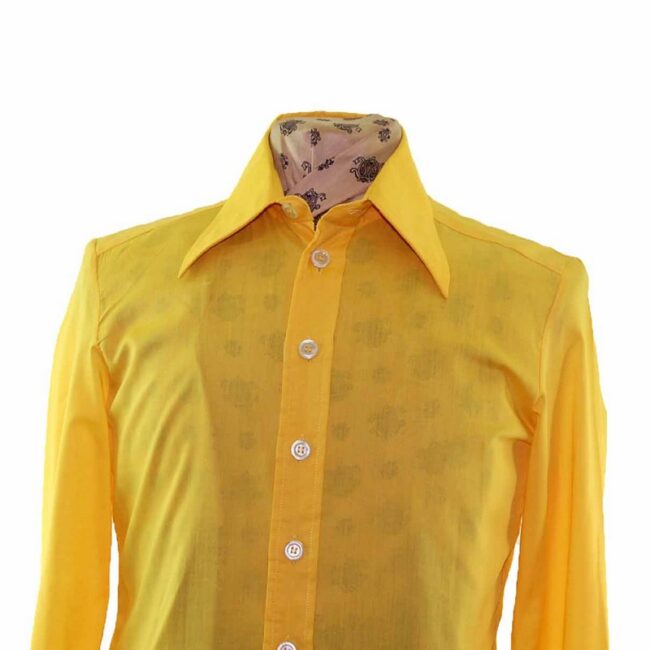 70s Canary Yellow Big Collared Shirt - M - Image 2