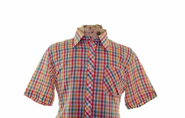 70s Short Sleeved Multicoloured Checked Shirt- L - Image 2