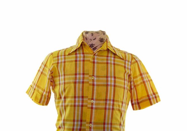 70s Yellow Checked Short Sleeve Shirt - M - Image 2