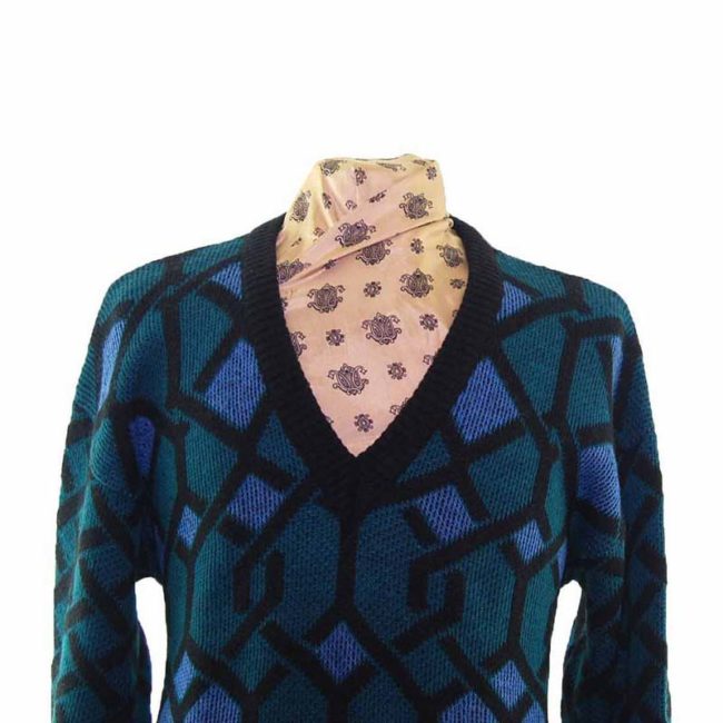 80s Mens Multicoloured Geometric Pattened Sweater - XL - Image 2