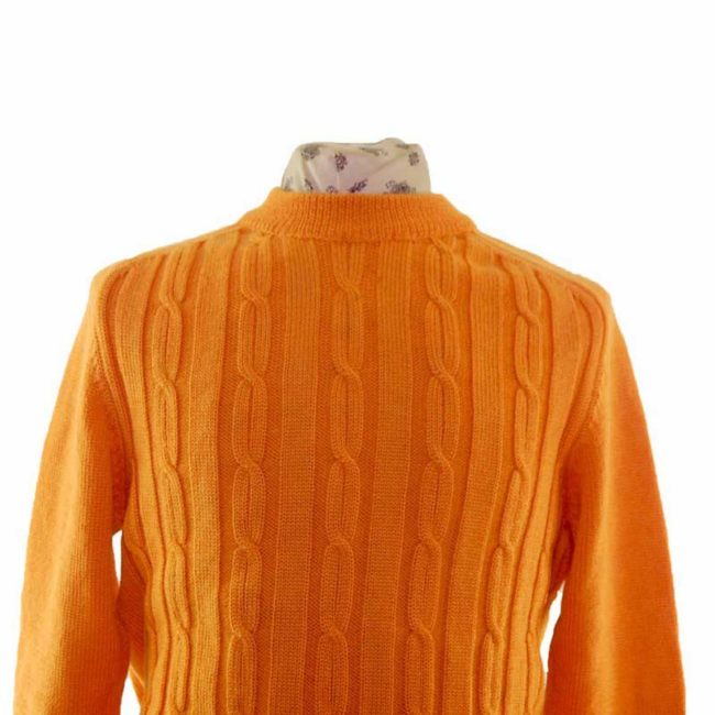80s Mens Orange Wool Cable Knit Sweater - M - Image 2