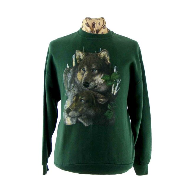 Green Wolf Print Sweatshirt