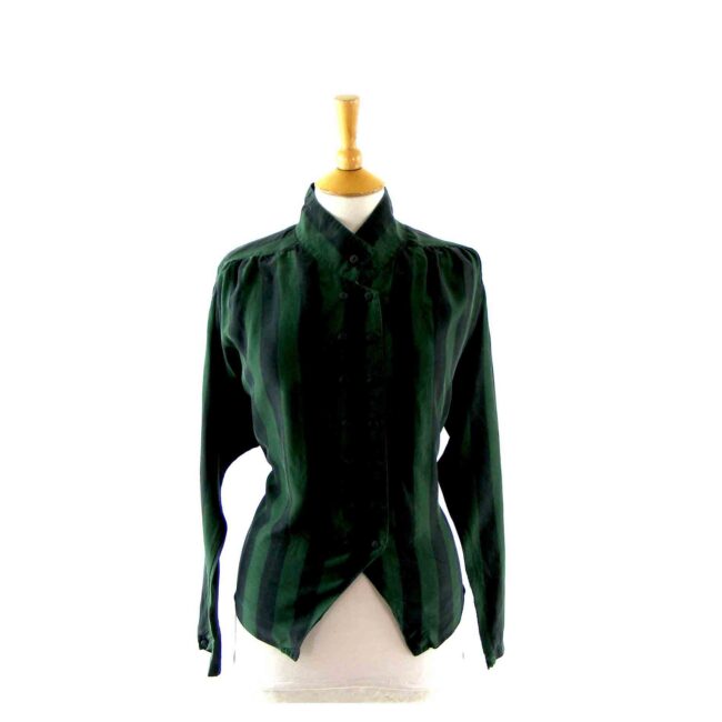 Green and black silk blouse