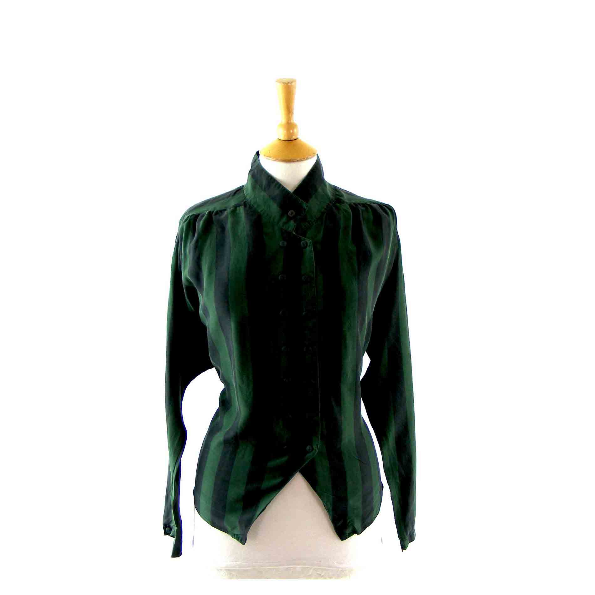 Green and black silk blouse
