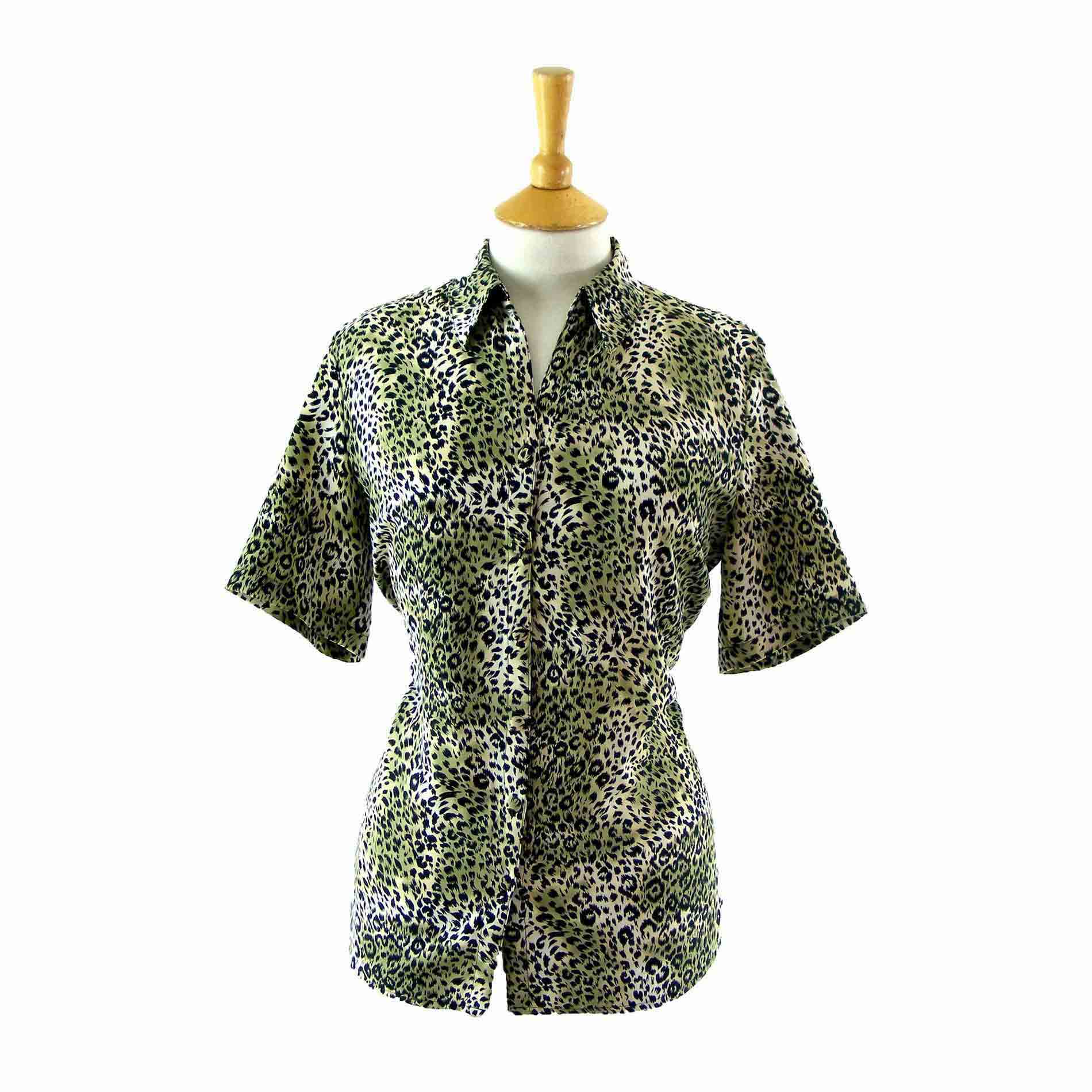 Green animal print blouse