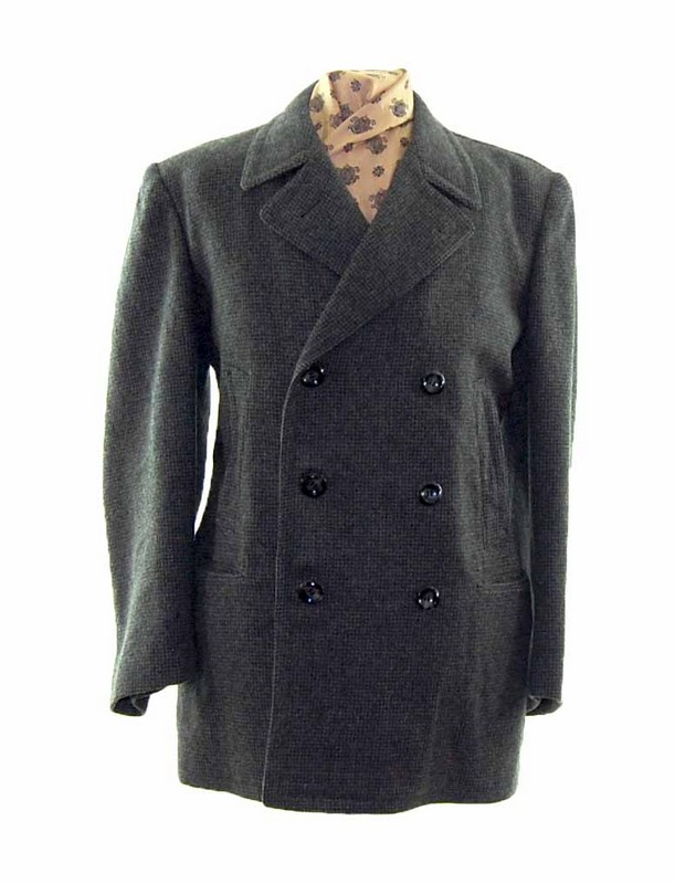 Grey Wool Coat Mens - UK L - Blue 17 Vintage Clothing