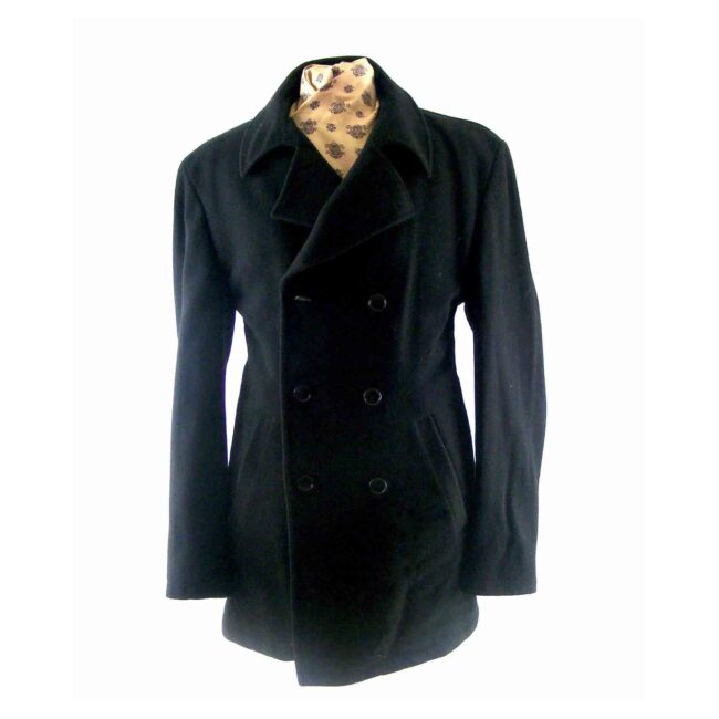 Mens Double Breasted Navy Blue Pea Coat - XL
