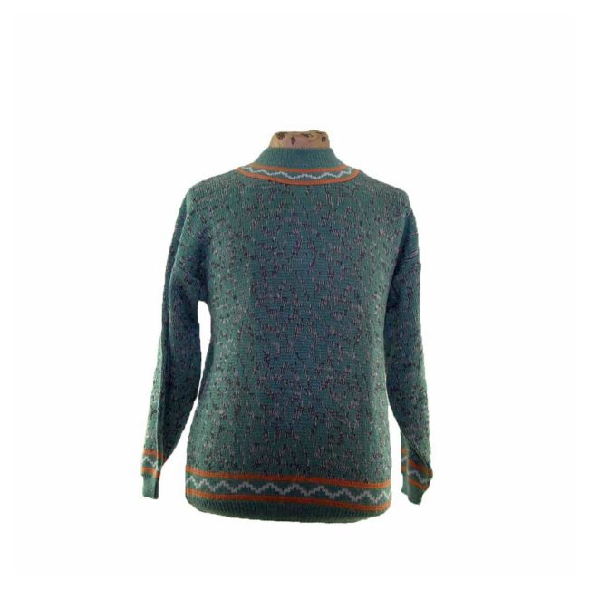 Mens Green 80s Style Design Sweater - L