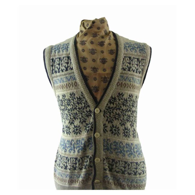 Mens Multicolored Button Through Knitted Waistcoat - L