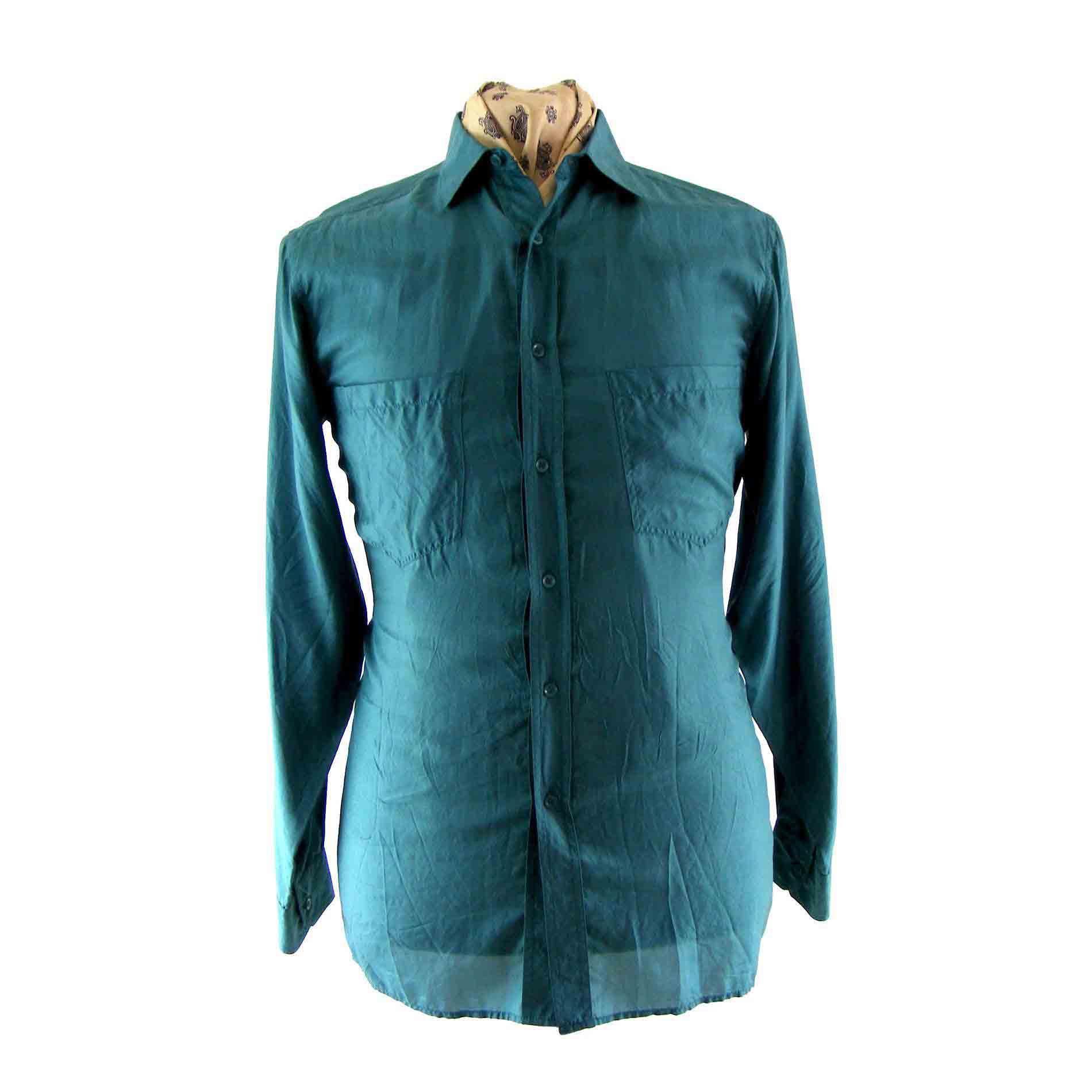 Mens Vintage 90s silk shirt - Blue 17 Vintage Clothing