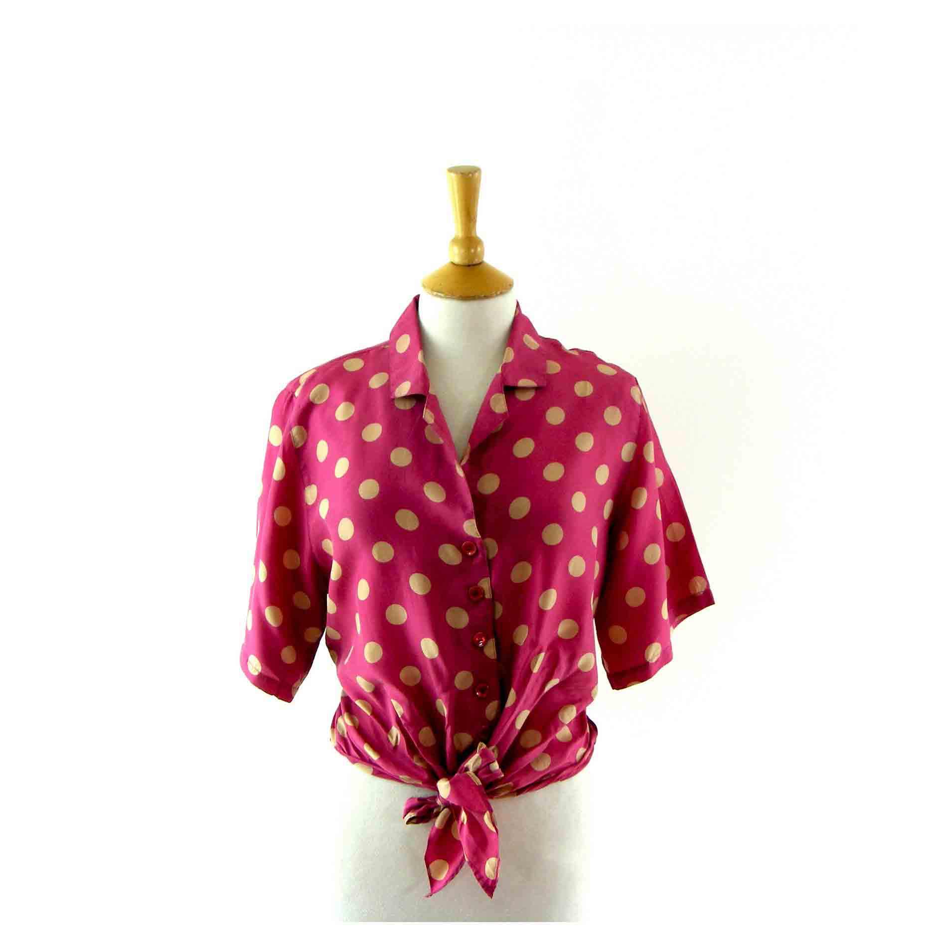 Pink polka dot silk blouse
