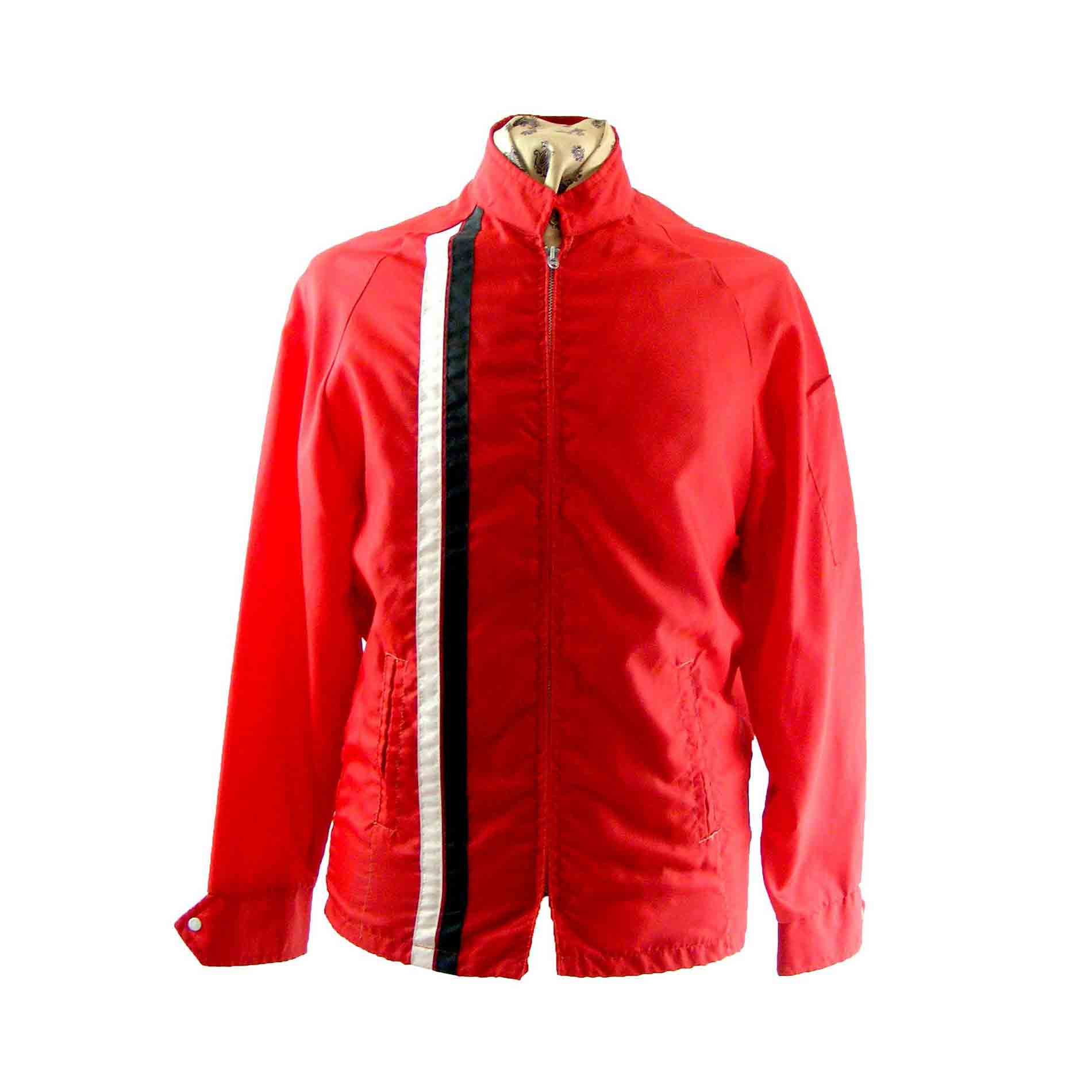 Red jacket with white stripes store