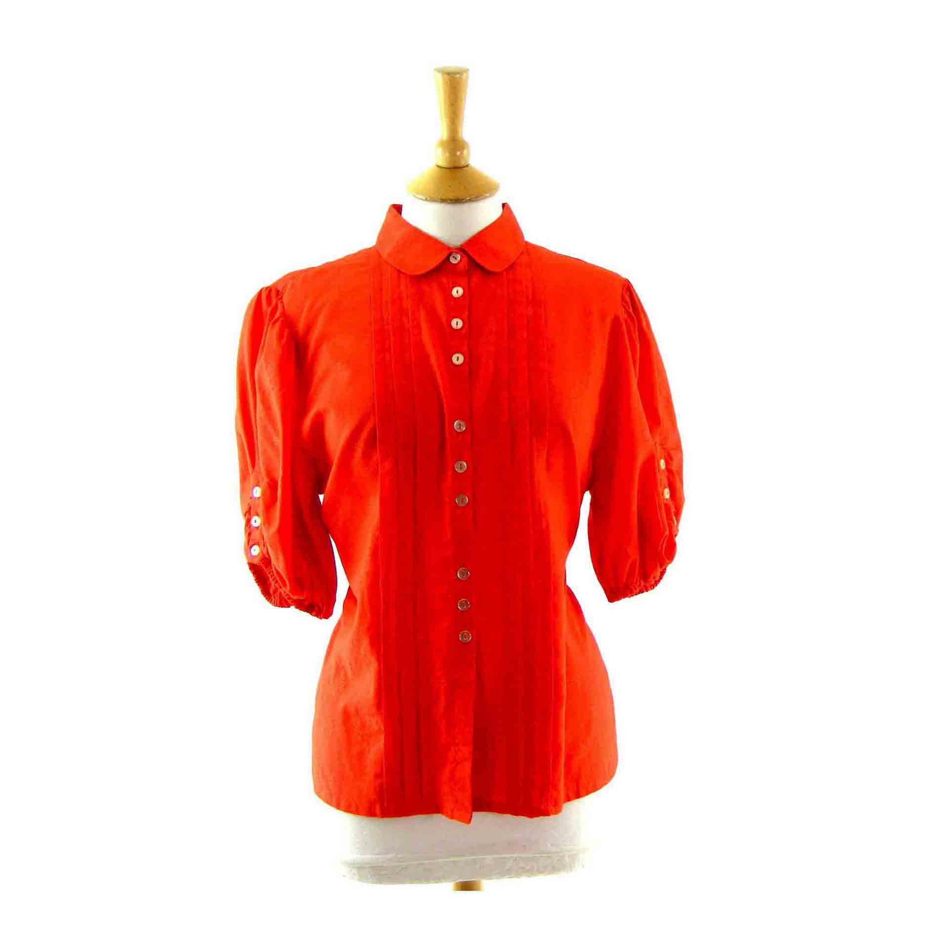 Red pleated cotton blouse
