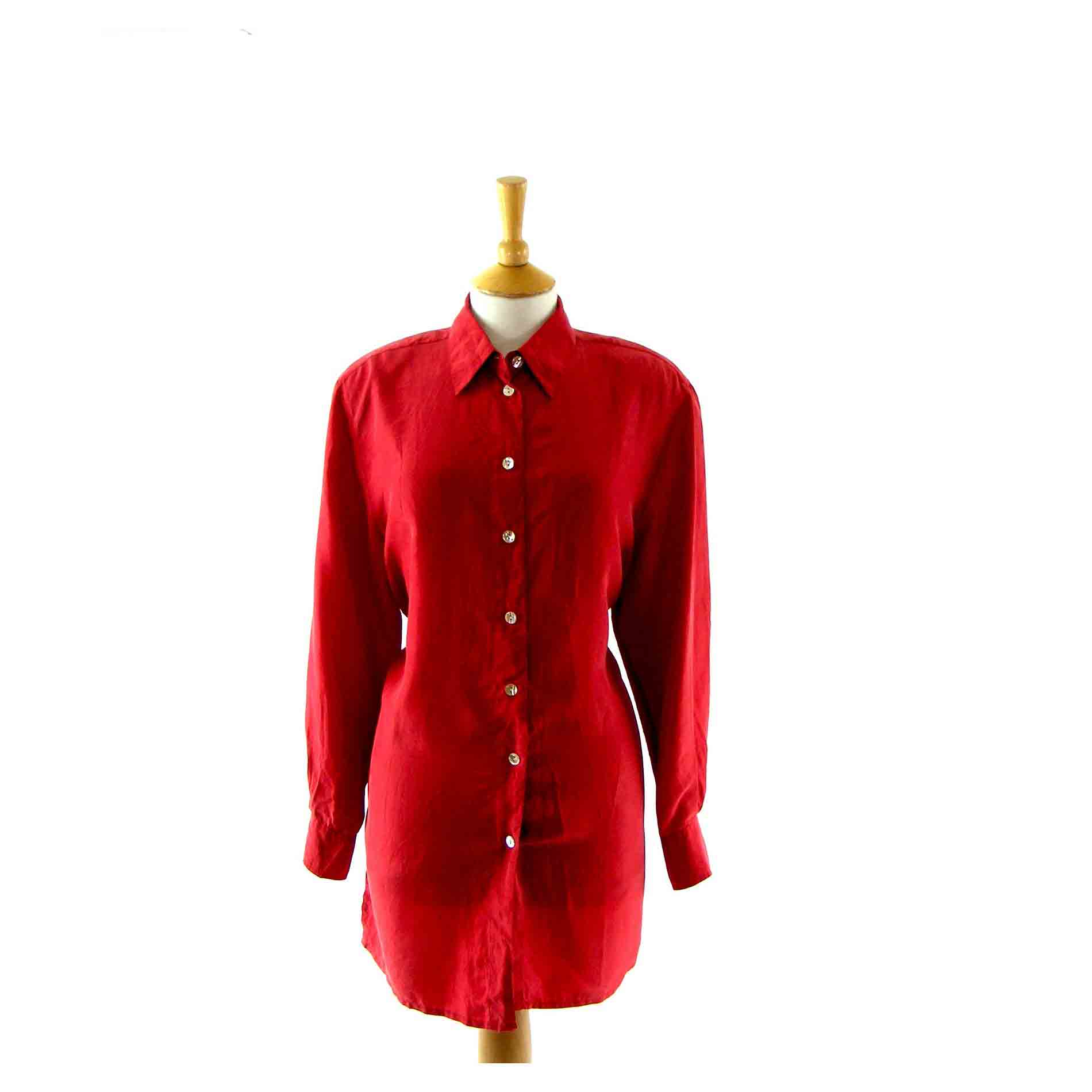 Cherry Red silk blouse - Blue 17 Vintage Clothing