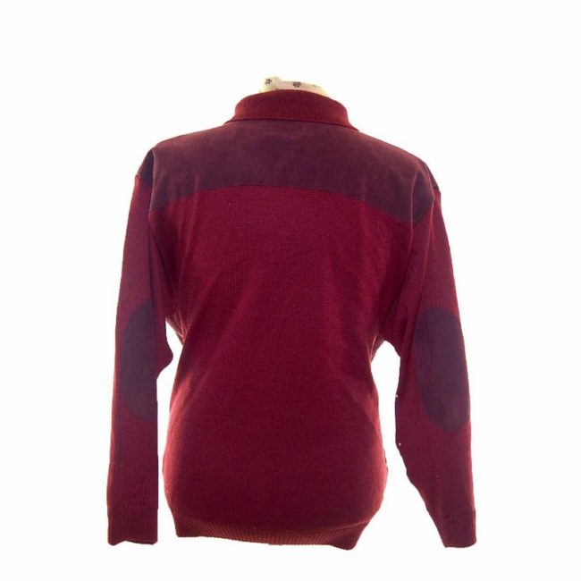 80s Bergundy Suede Wool Mens Zip Cardigan - XL - Image 4