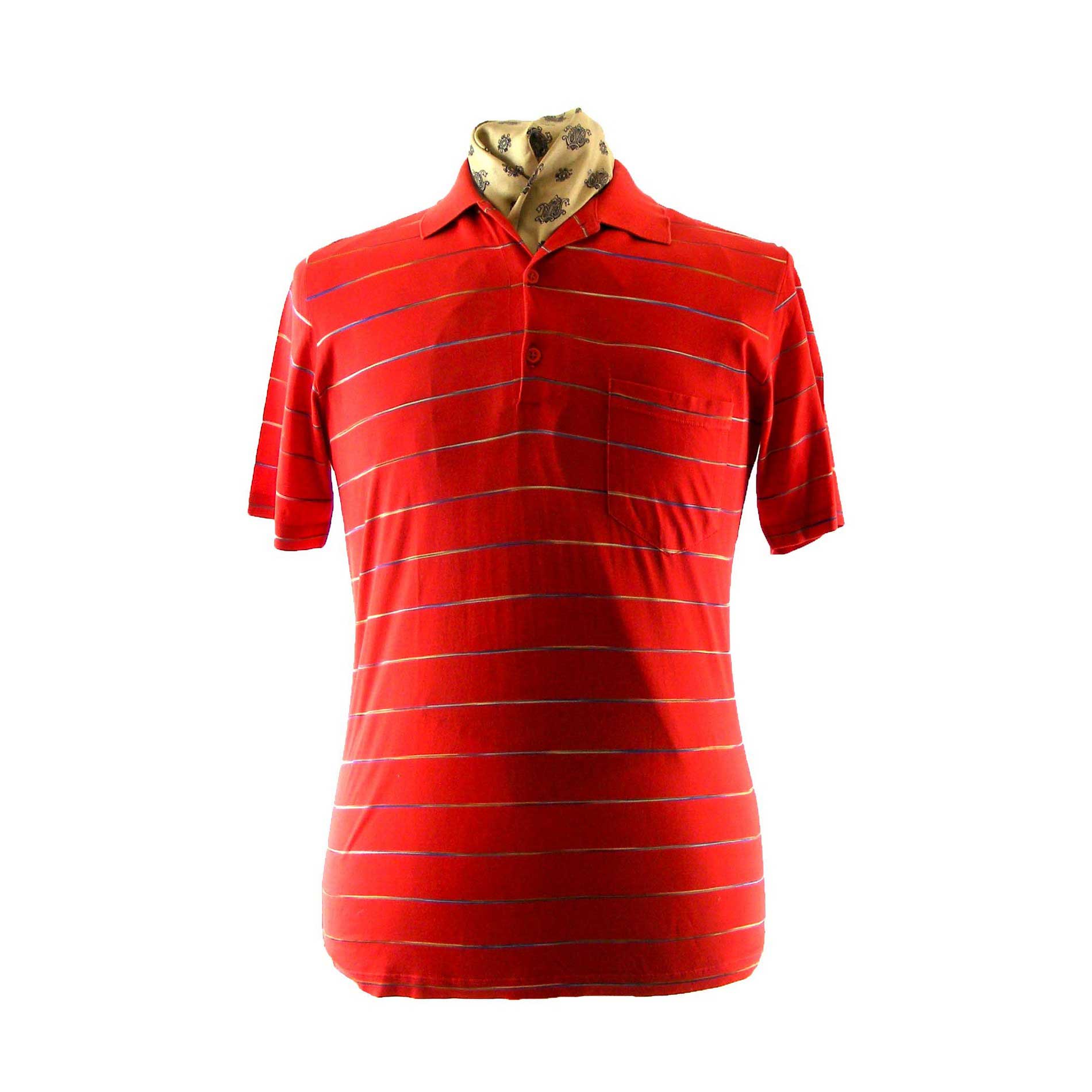 Rodier Paris Red striped polo shirt - M - Blue 17 Vintage Clothing