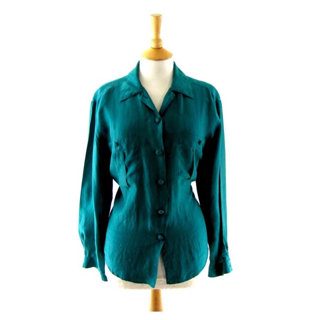 Turquoise silk blouse