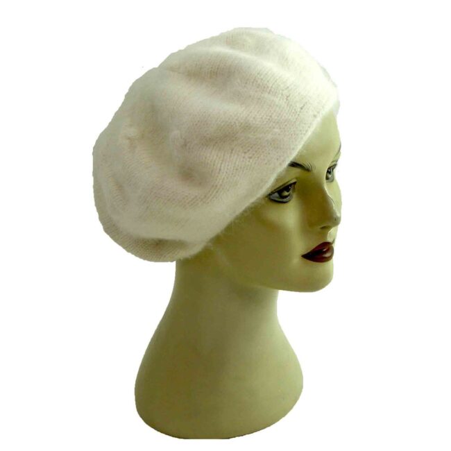 White Angora Pancake Beret