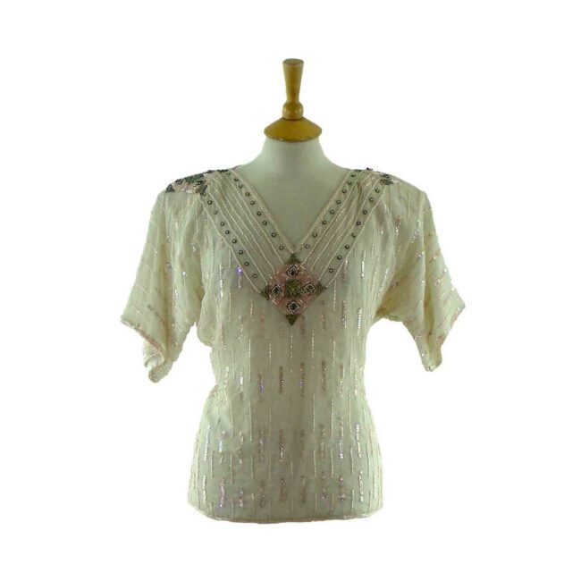 White Beaded Sequinned Top