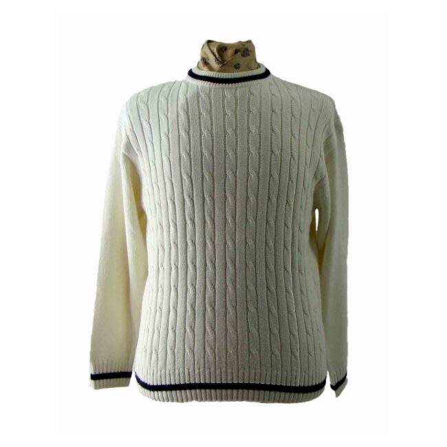 White Crew Neck Cable Knit Sweater