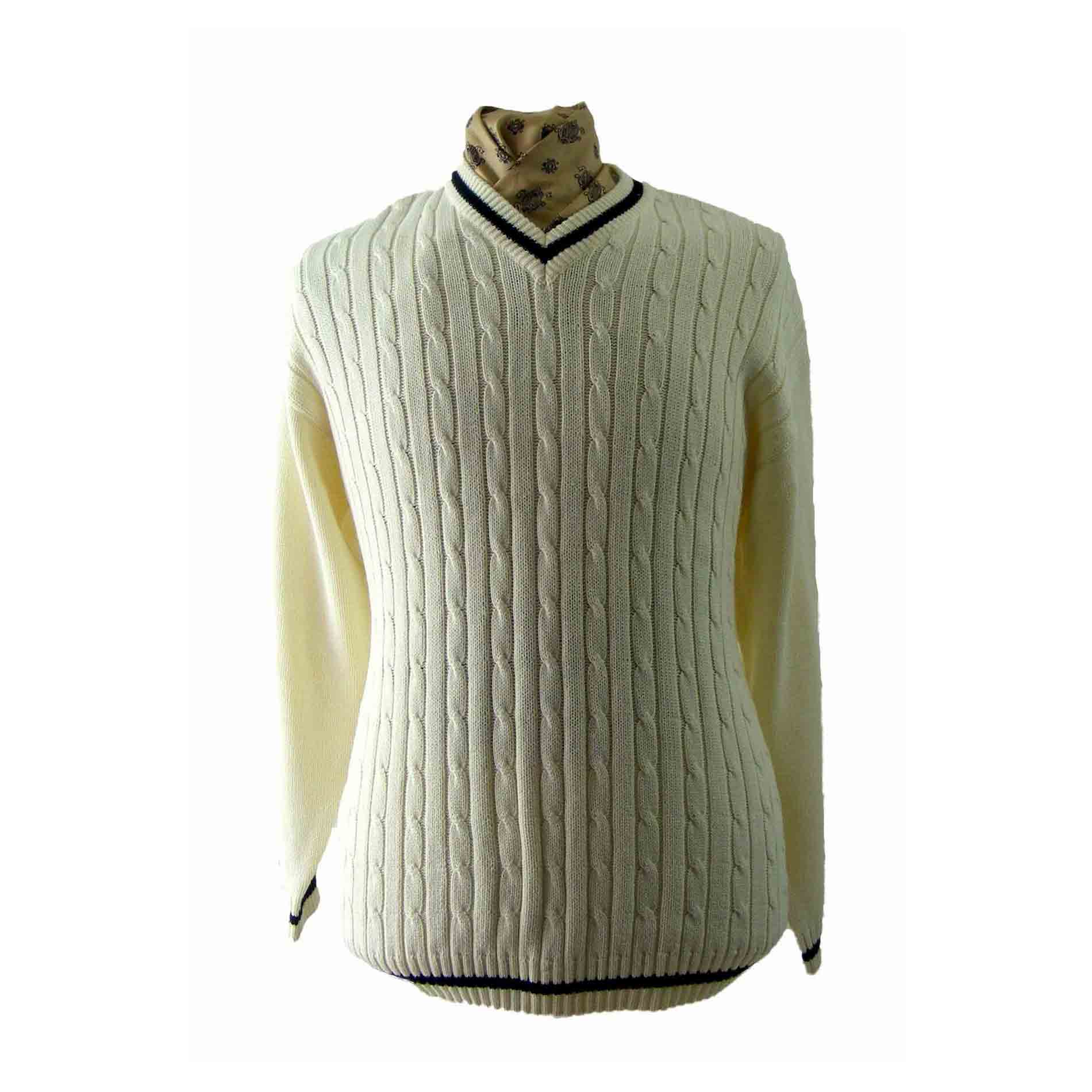 White V Neck Cable Knit Sweater
