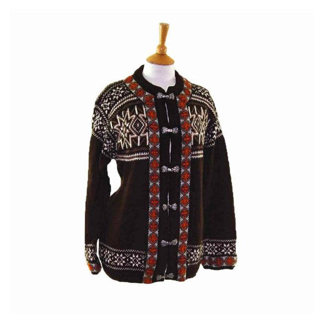 Womens Brown Pure Wool Norwegian Cardigan - 12