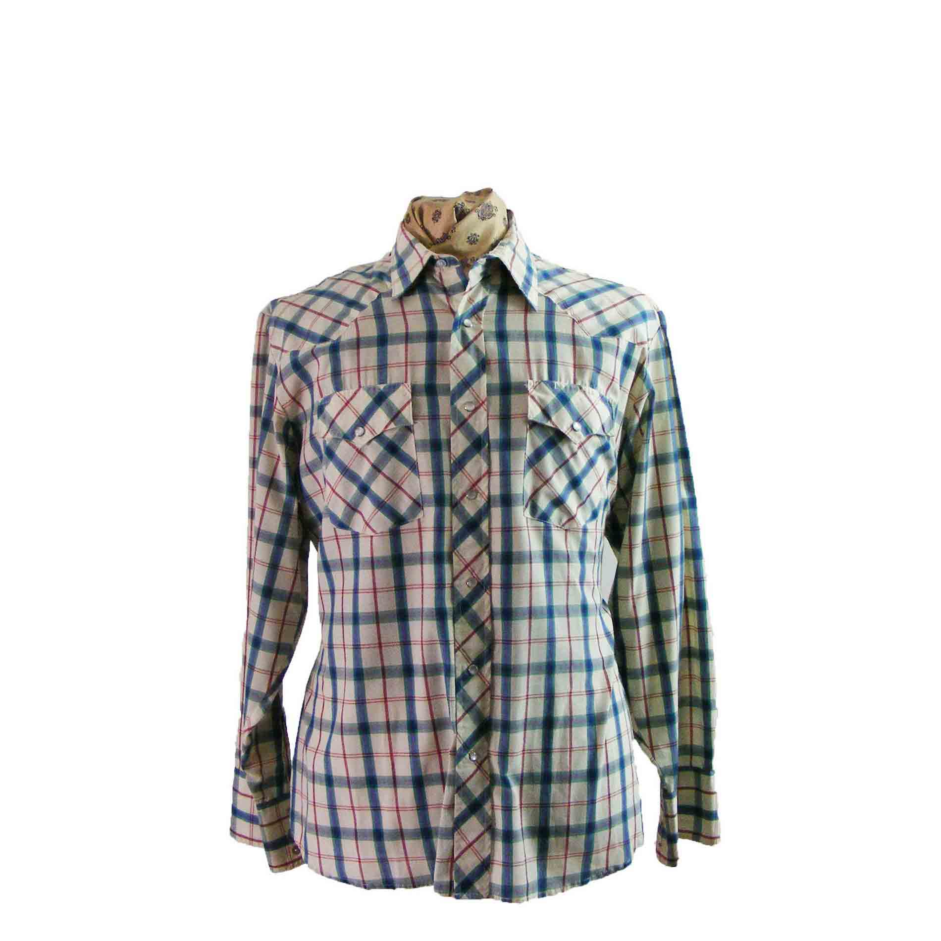 Wrangler Checked Multicoloured Western Shirt - Blue 17 Vintage Clothing