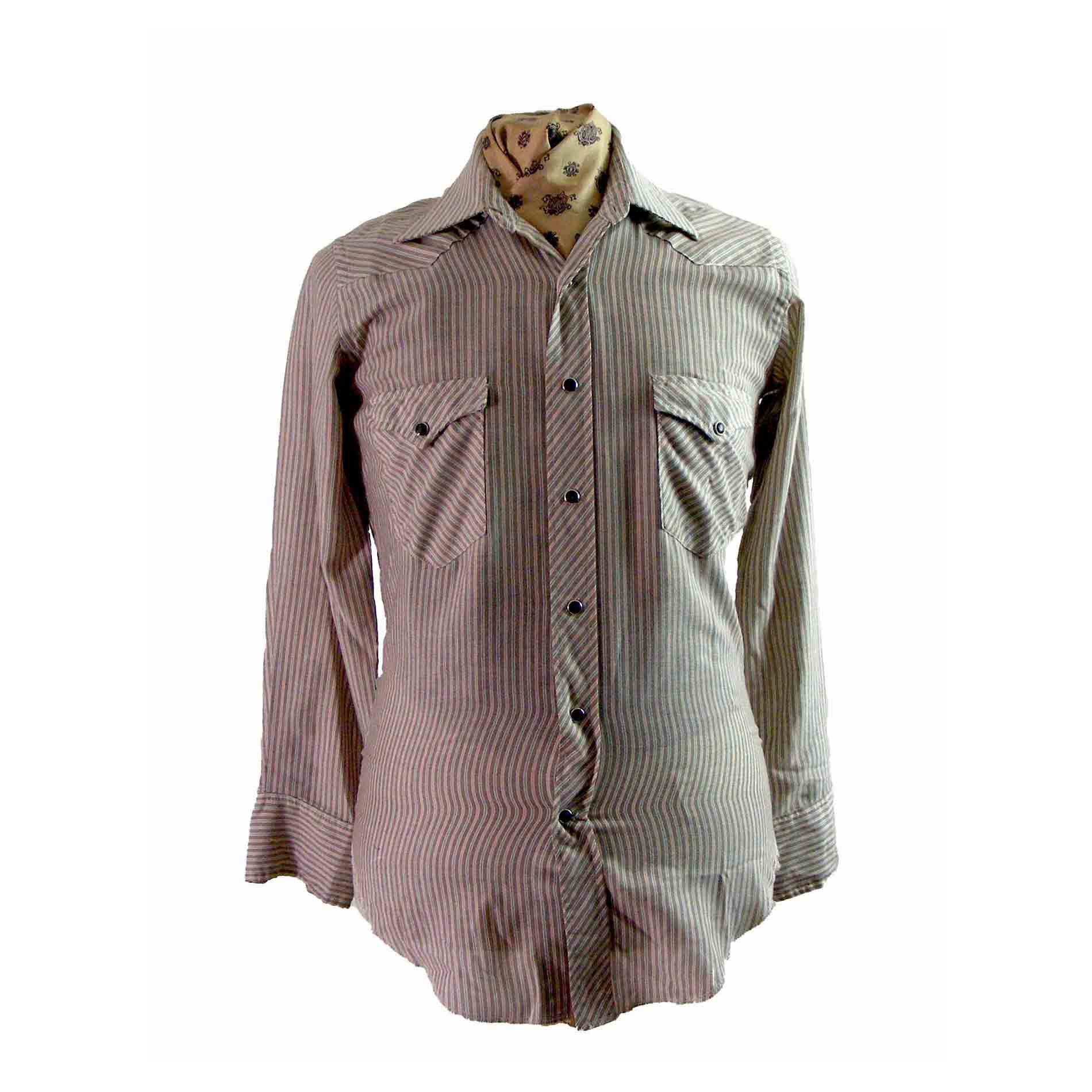 Wrangler Striped Long Sleeved Western Shirt - Blue 17 Vintage Clothing