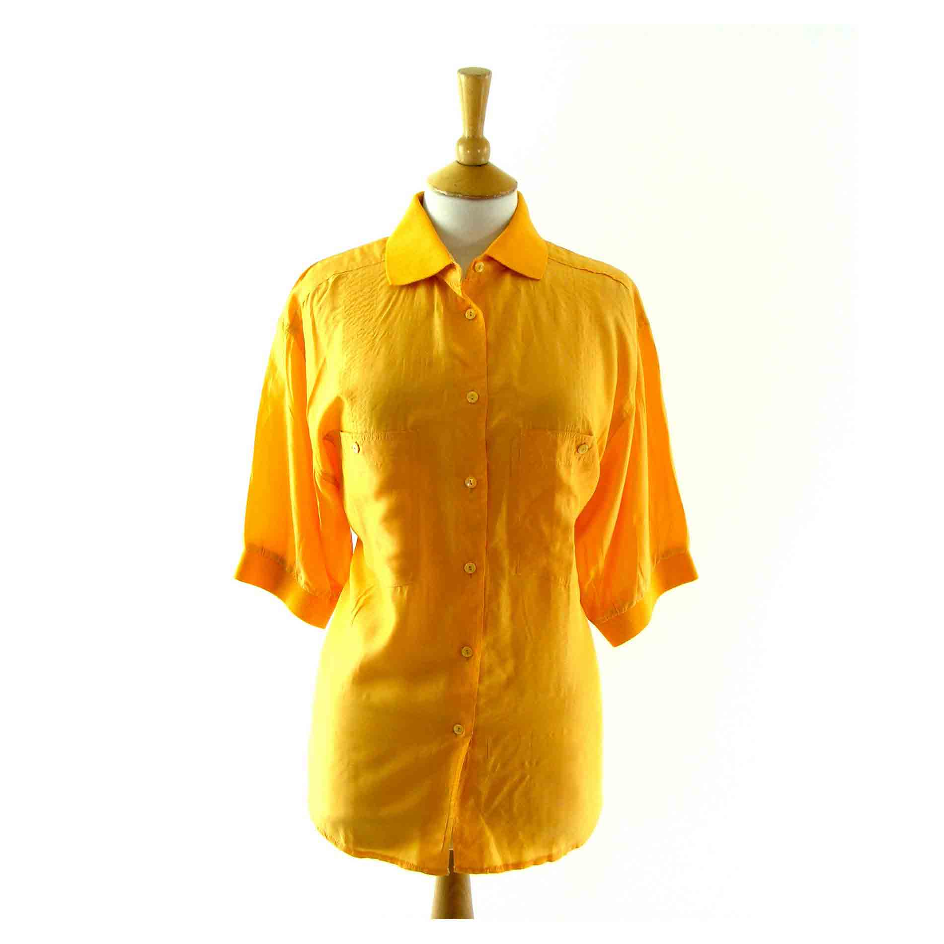 Yellow silk 90s blouse